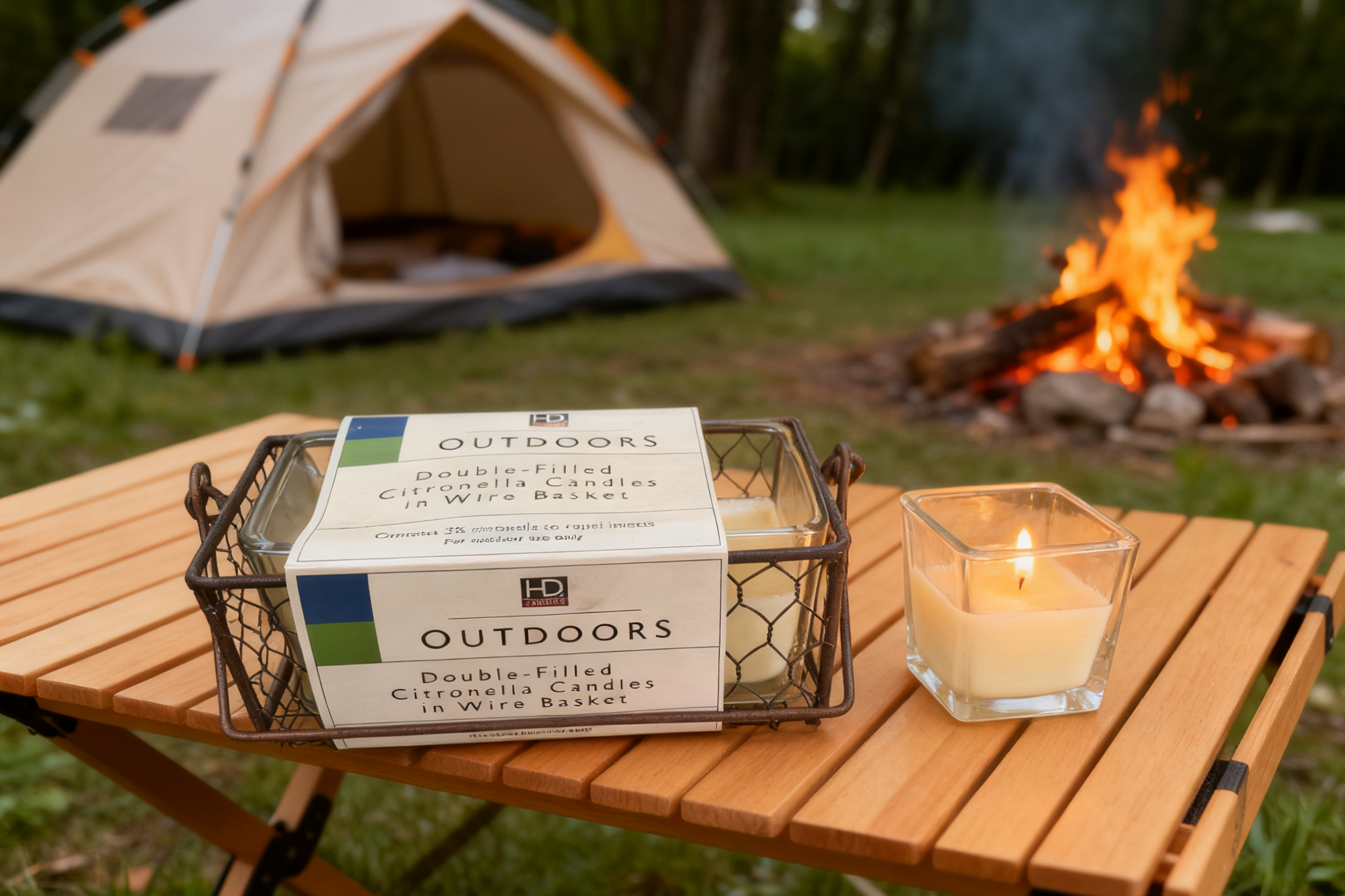 2pk Square Glass Candle in Metal Holder